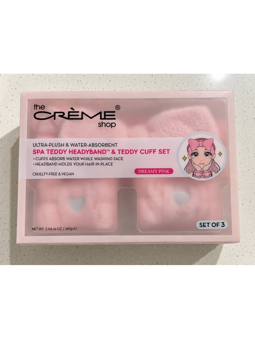 The Crème Shop Spa Teddy Headband & Cuff Set Dreamy Pink 3-Piece NEW